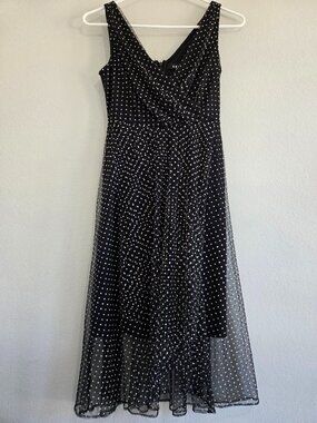 DKNY Black & White Sheer Polka Dot Mesh Sleeveless Wrap Dress Size 0